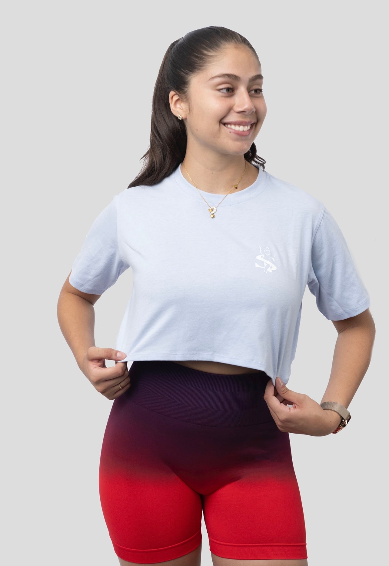 PERIWINKLE BLUE POWER UP CROP TEE
