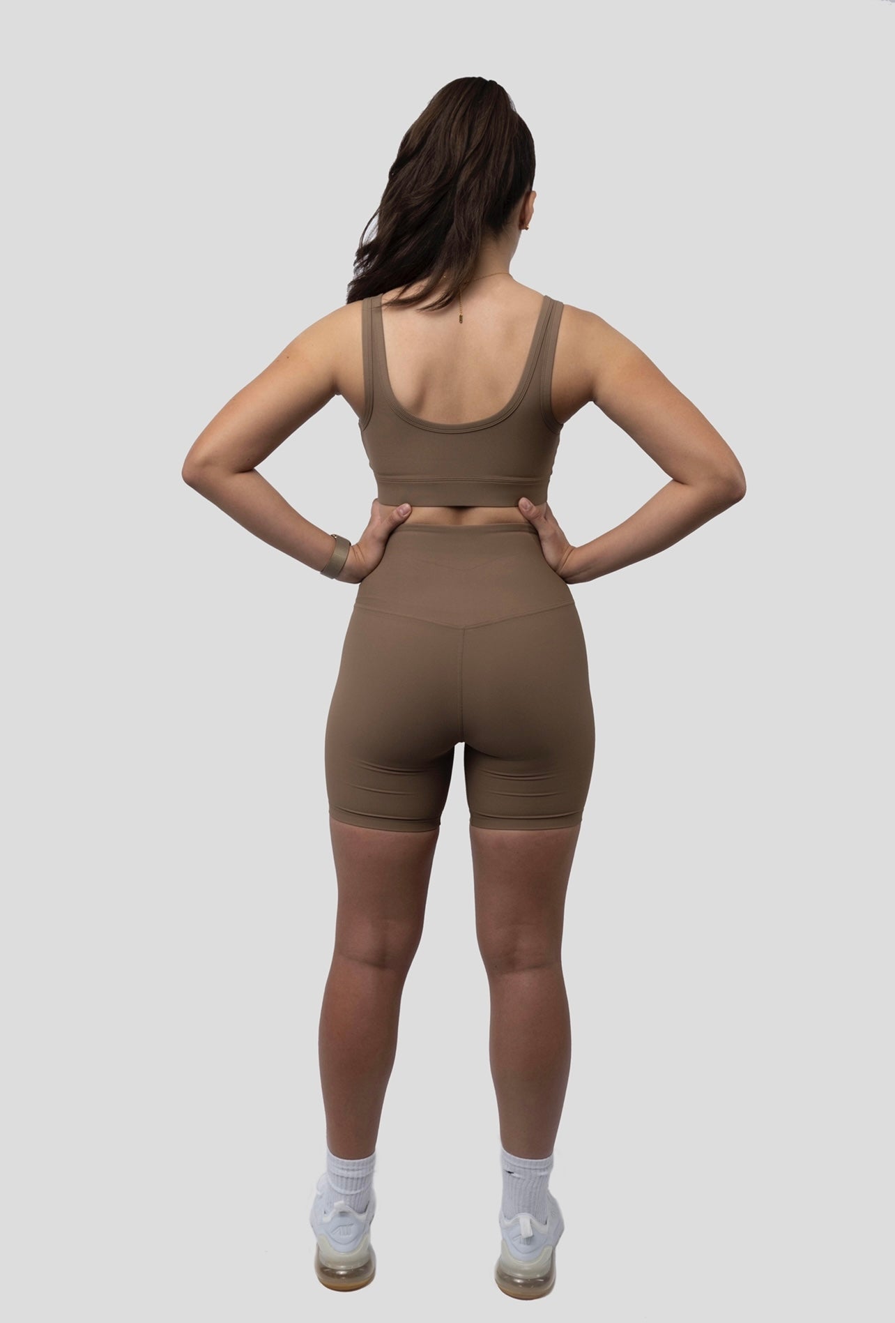 WARM TAUPE COMFORT BIKER SHORT SET