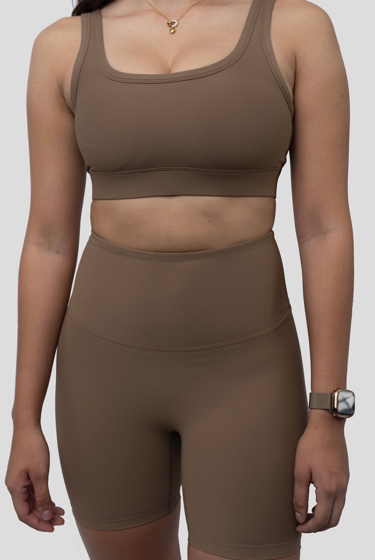WARM TAUPE COMFORT BIKER SHORT SET