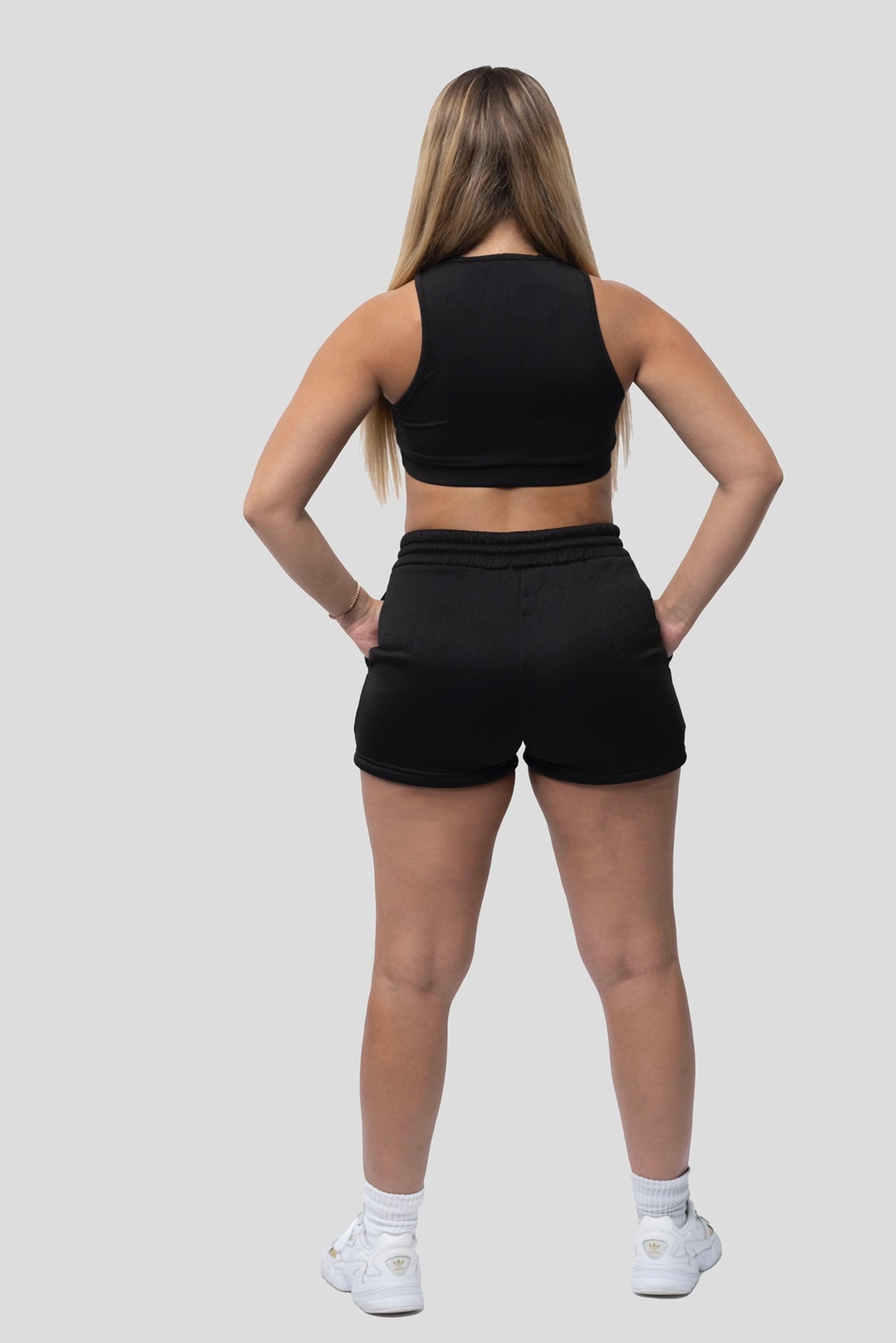 BLACK RELAXED-FIT TERRY SHORT SET
