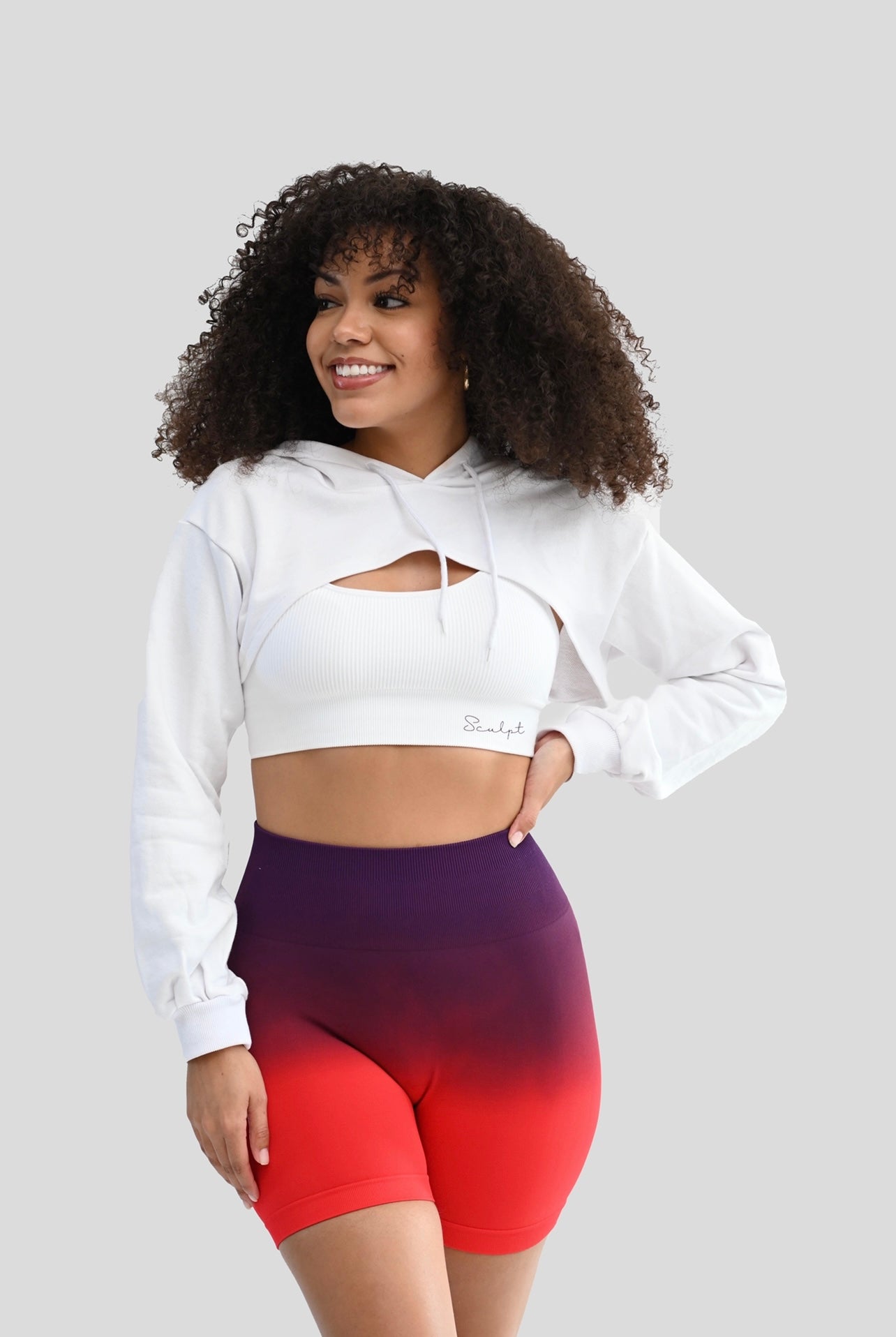 WHITE HOODED CROP SWEATER