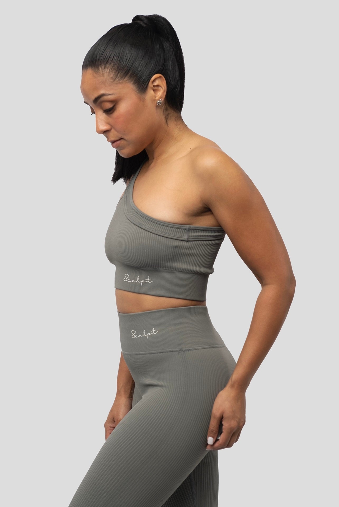 GREY RIBBED CROSS SHOULDER BRA