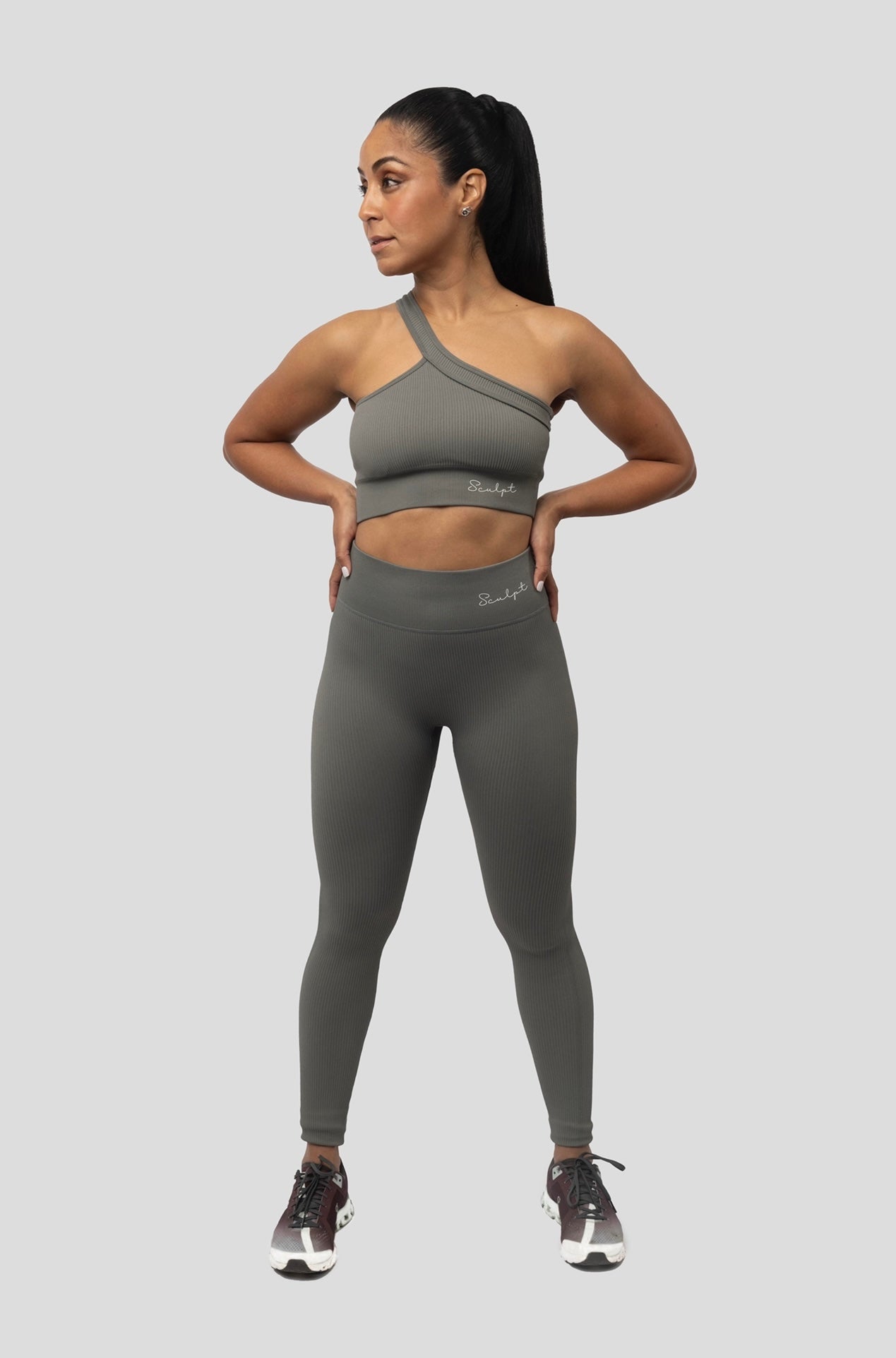 GREY RIBBED CROSS SHOULDER BRA