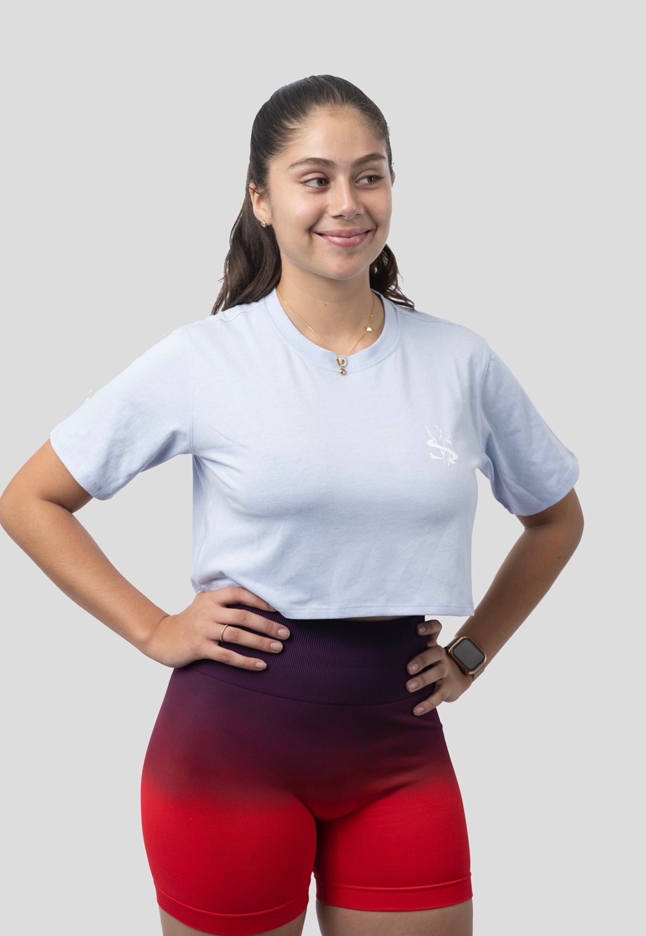 PERIWINKLE BLUE POWER UP CROP TEE