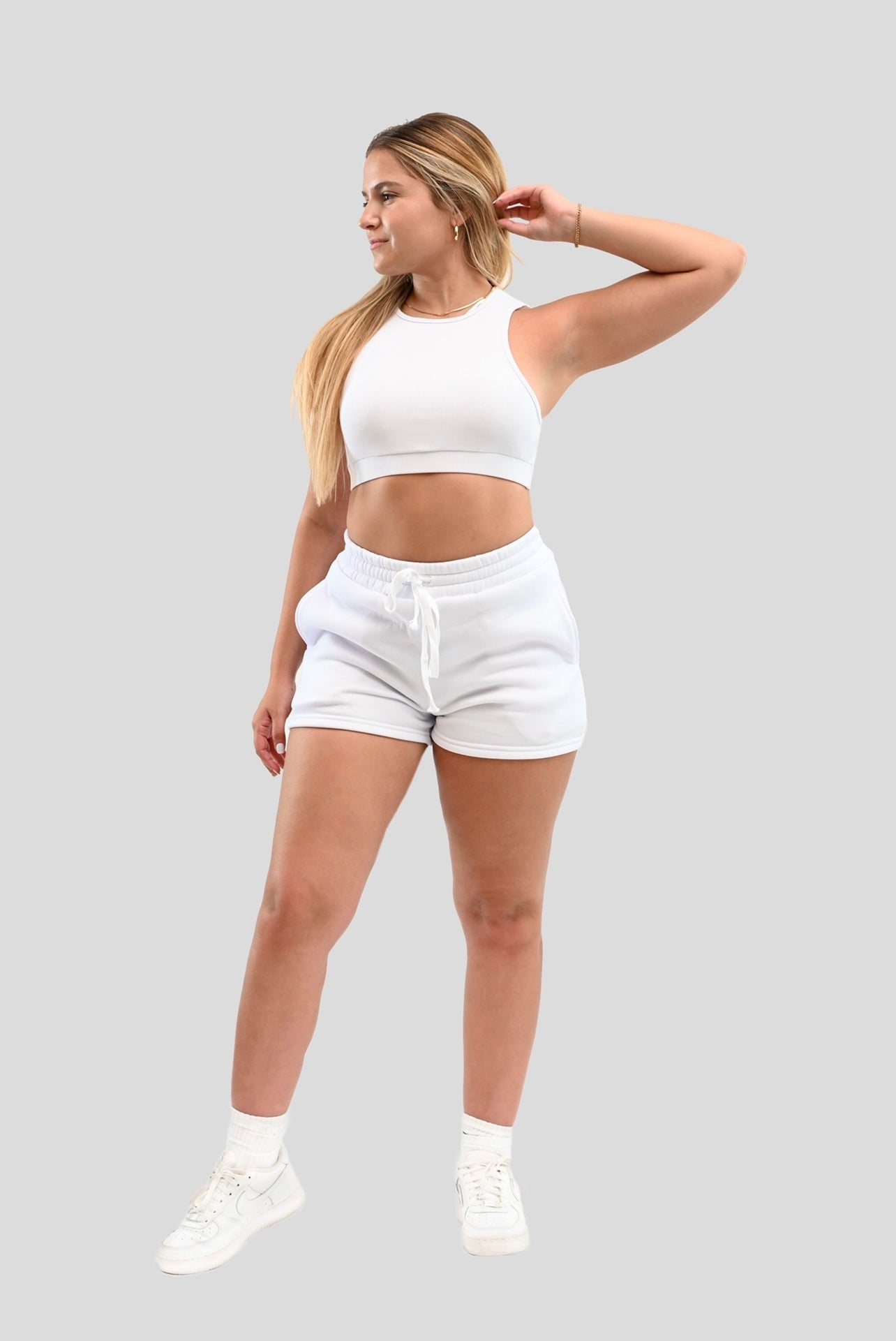 WHITE RELAXED-FIT TERRY SHORT SET