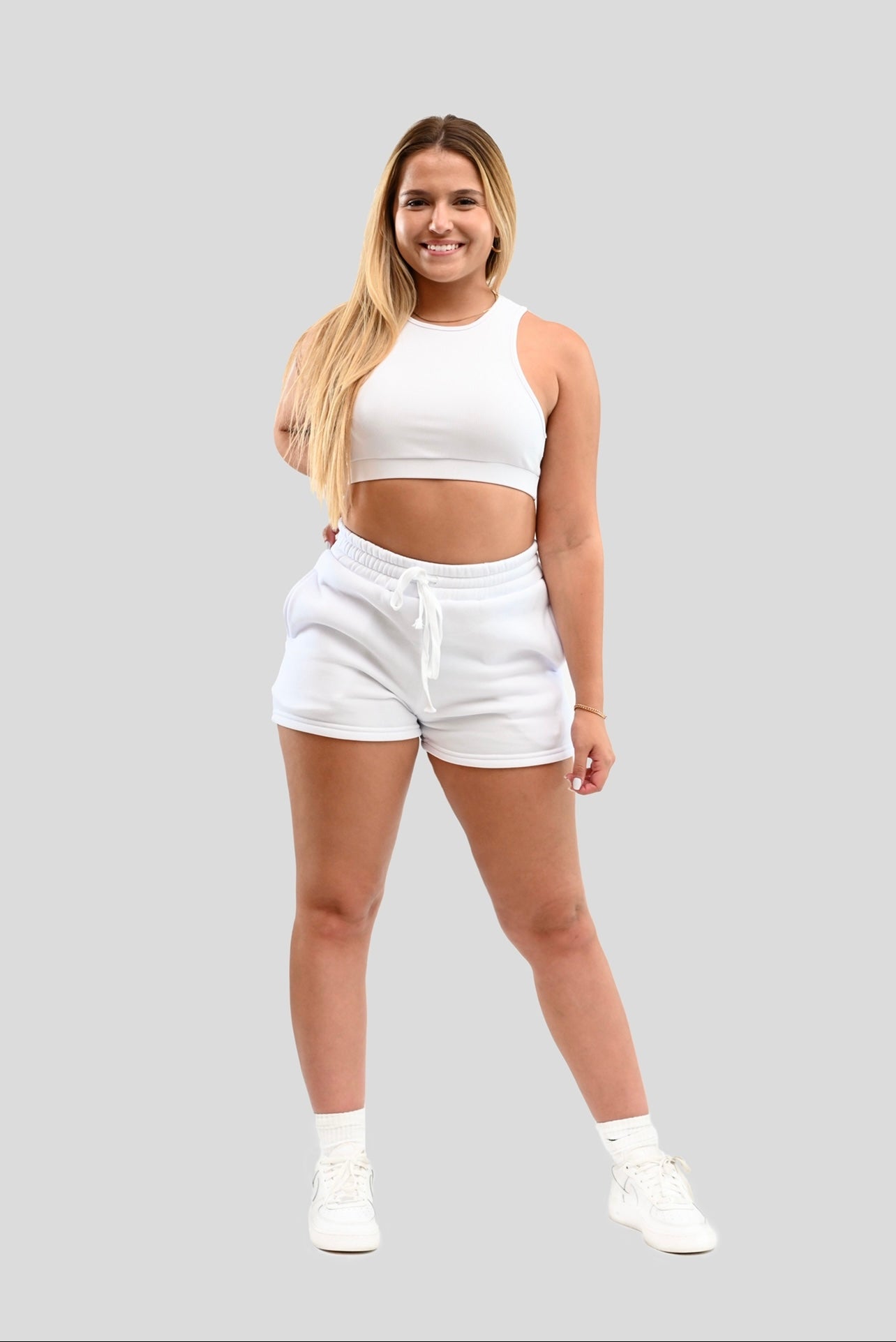 WHITE RELAXED-FIT TERRY SHORT SET
