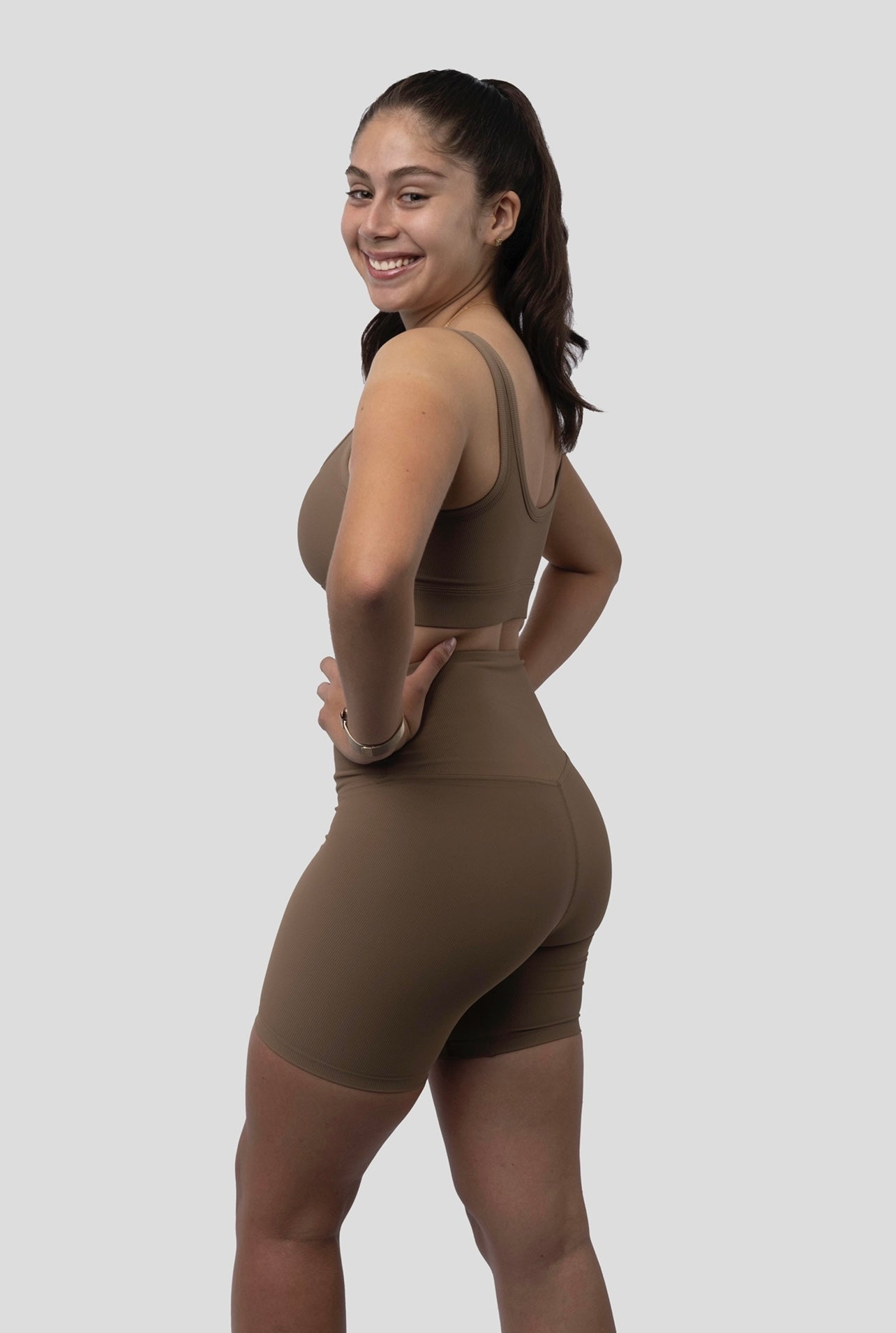 WARM TAUPE COMFORT BIKER SHORT SET