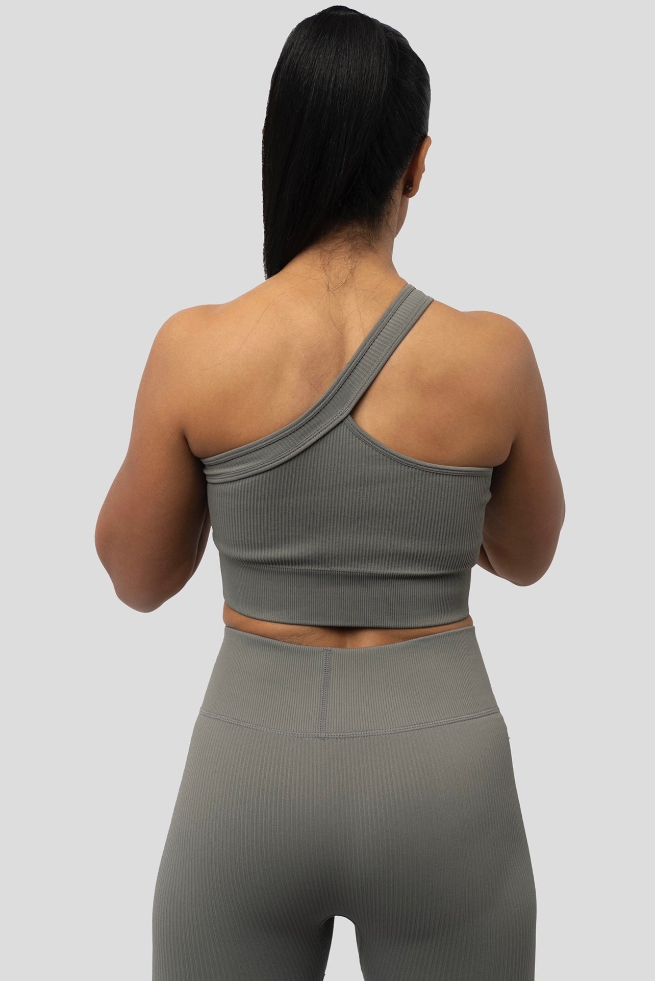 GREY RIBBED CROSS SHOULDER BRA