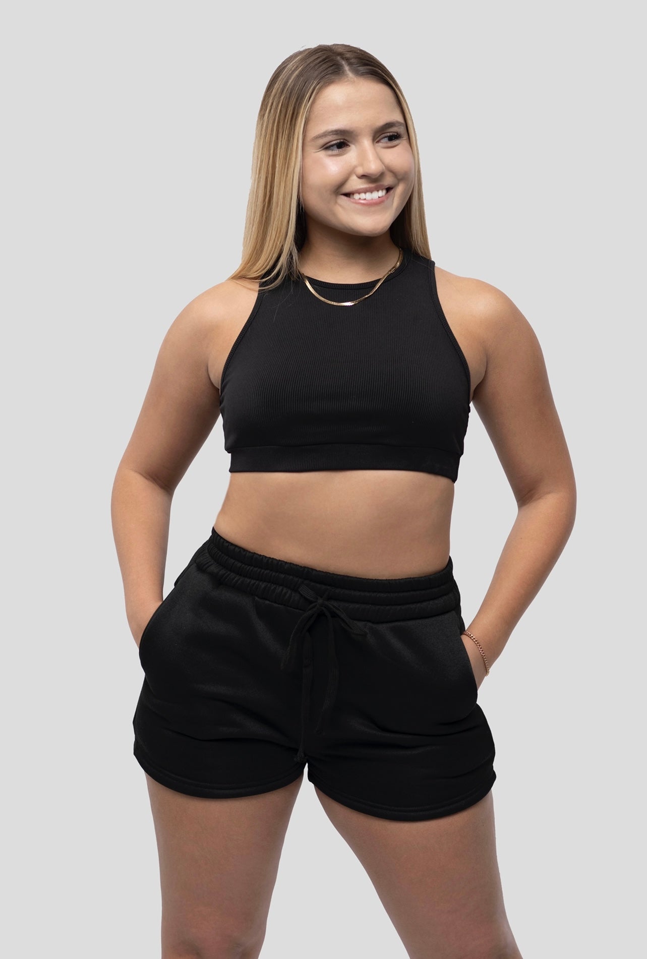 BLACK RELAXED-FIT TERRY SHORT SET