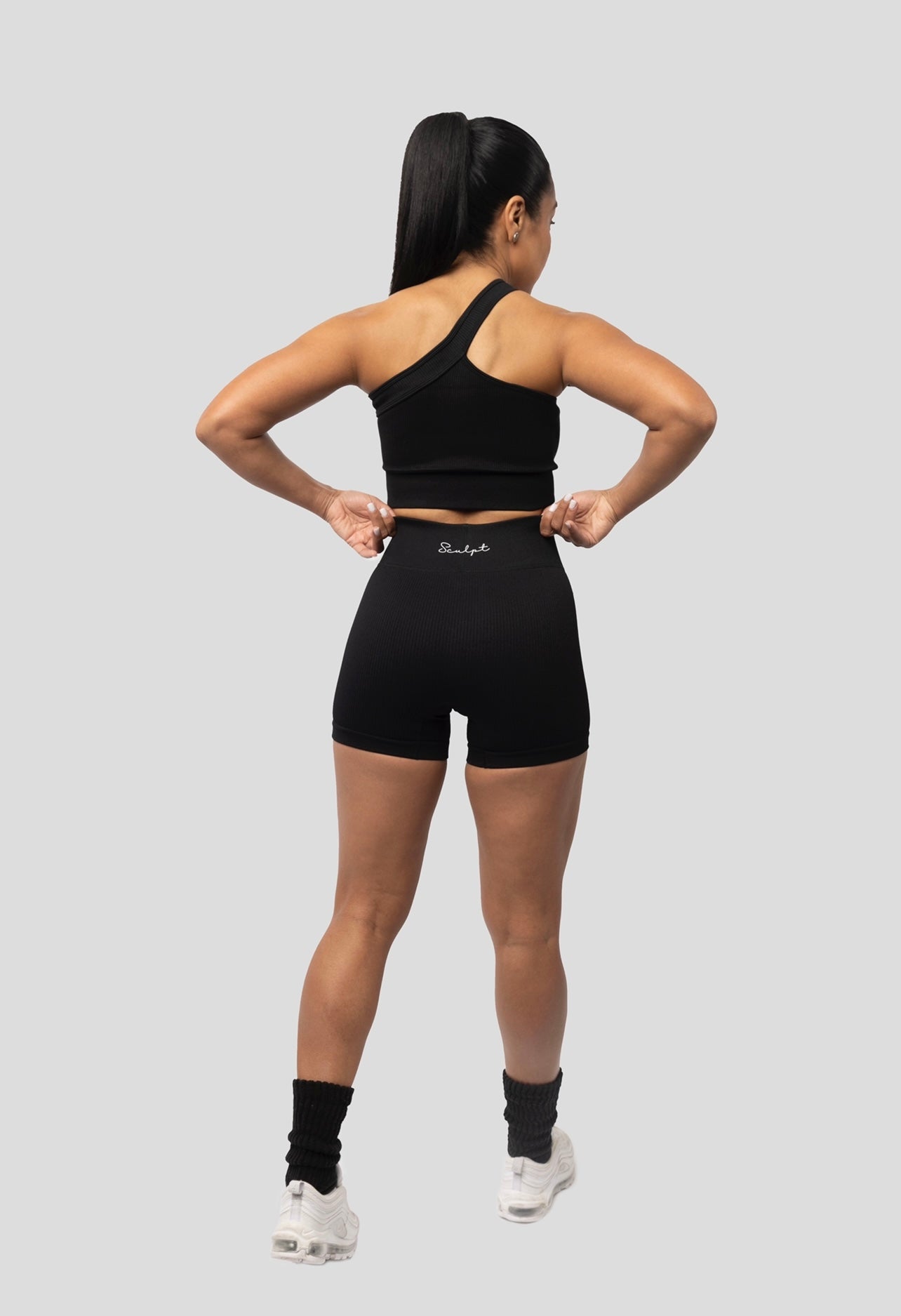 BLACK RIBBED CROSS SHOULDER BRA