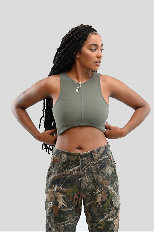 OLIVE CONTOUR CURVE CROP TOP