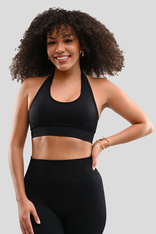 BLACK HALTER SEAMLESS BRA