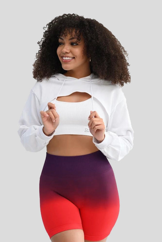 WHITE HOODED CROP SWEATER