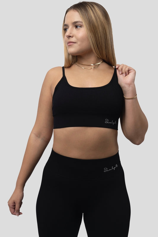 BLACK ESSENTIAL RIBBED BRA