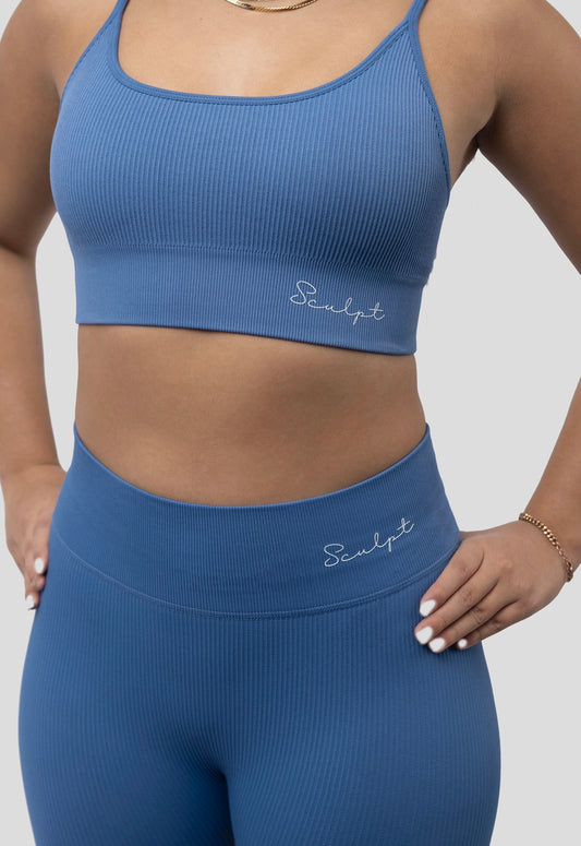 BLUE ESSENTIAL RIBBED BRA
