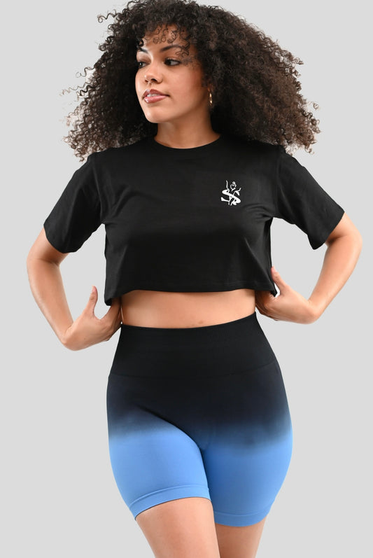 JET BLACK POWER UP CROP TEE